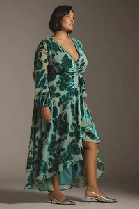 Nuevo Vestido Anthropologie Hutch Manga Larga Cuello en V Envolvente Midi Terciopelo Verde 2X Nuevo con Etiquetas - Imagen 1 de 11