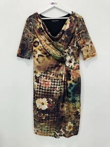 Anthea Crawford Dress Women 16 Brown Floral Knee Length Stretch Lined - Picture 1 of 12