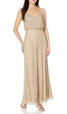 Adrianna Papell Women's Long Beaded Blouson Gown, Champagne and Gold, Size 6 - Image 1 of 4