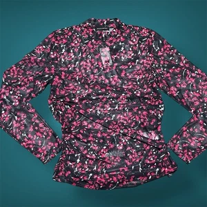 Top Banana Republic nuovo con etichetta floreale rosa nero manica lunga finto collo medio - Foto 1 di 11
