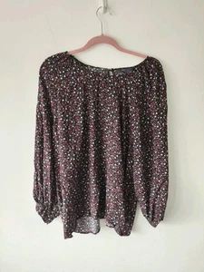 Camicetta donna M&S taglia 24 nera rossa floreale casual estiva manica lunga - Foto 1 di 11