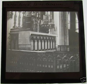 Glas Magische Laterne Dia GOLDERN ALTER REIMS KATHEDRALE UM 1890 FRANKREICH - Bild 1 von 1