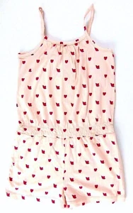 Gap Romper Girls Size 5 Pink Red Hearts Sleeveless One Piece Cotton - Picture 1 of 8