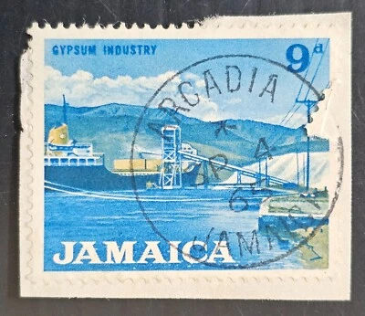 Jamaica 1965 9d sello en pieza cd anillo moderno Arcadia más antiguo conocido cd Foto 1 de 2