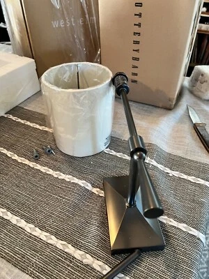 Pottery Barn Rhodes Bronze Sconces with Linen Shades - set of two - Image 1 of 3