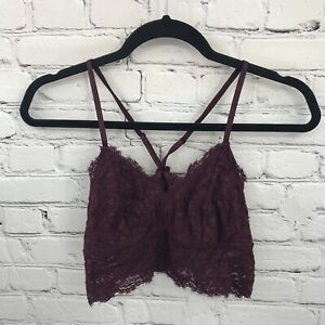 Aerie Bra Womens Medium Bralette Lined Wireless Lace Pullover Stretch Red