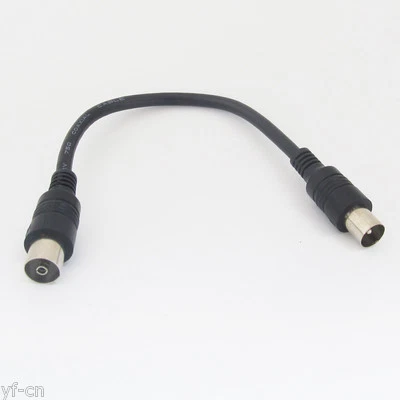 1pc 20cm 75Ω Coaxial PAL TV Aerial TV Male to Female M/F Cable Nickel Black - Image 1 of 4