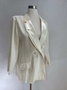 Wild Rose Blazer Jacket Womans Size 8 White Cream Career Shoulder Pad Vintg - Picture 1 of 11