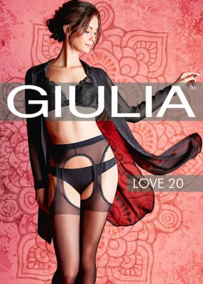 GIULIA LOVE 20 SUSPENDER TIGHTS IN BLACK AND LIGHT TAN FREEPOST