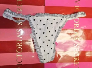 NEW Victoria's Secret White Polka Dot Ruffle Vintage V-String Thong Panty SMALL - Picture 1 of 4
