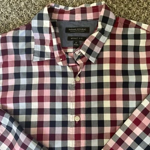 Banana Republic Grant Fit Hemd weinrot blau weiß kariert Größe Medium - Bild 1 von 13