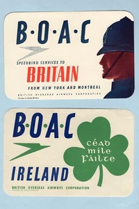 BOAC BRITISH SPEEDBIRD SRV AIRLINE BAGGAGE LABEL : IRELAND NY MONTREAL, orig'l - Picture 1 of 1