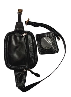 RETRO TINDER Black Leather Fanny Pack & Blk Leather Coin Purse I.D. Card Holder  - Image 1 of 4