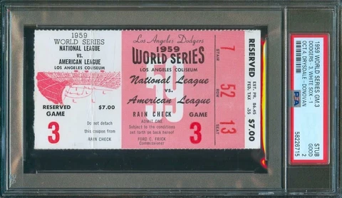 1959 World Series Game #3 Ticket DODGERS/WHITE SOX Don Drysdale vs Donovan PSA 2 Cover