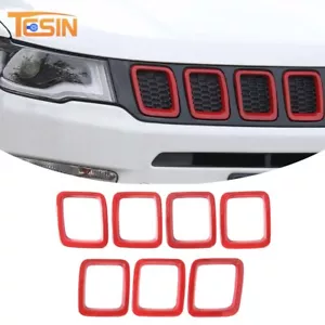 Cubierta de inserción de parrilla delantera roja 7 piezas para accesorios Jeep Compass 17-20 - Imagen 1 de 9