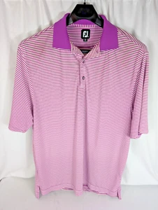 FootJoy FJ Shirt Uomo Grande Viola e Bianco Righe Manica Corta Logo Golf Polo - Foto 1 di 13