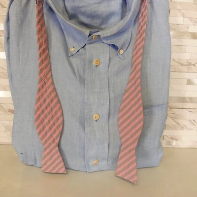 Pink Striped Bow Tie Mens Gray Adjustable Wedding Dress Suit Tux SOVEREIGN BECK - Image 1 of 4