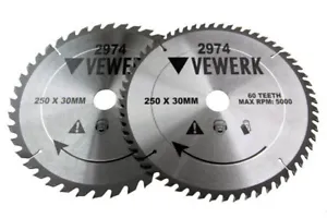 2 Pack TCT Circular Wood Saw Blades 250mm x 30mm 1 x 40T and 1 x 60T Table Mitre - Picture 1 of 2