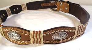 Men's New Western Belt Nocona Leather SZ 32 6 Inlaid Conchos Cowboy Rodeo - Picture 1 of 18