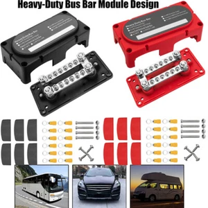 Power Distribution Block Heavy Duty Bus Bar Box M8*4 Terminal Studs 12V-48V 200A - Picture 1 of 53