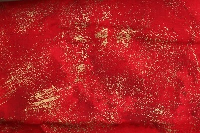 64"L x 44"W Marble Mate by Moda Shiny Gold Brush Stroked Splatter on Marbled Red - Image 1 of 4