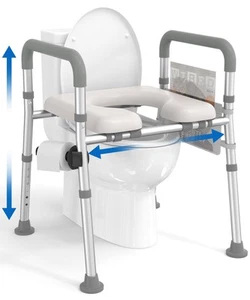 Raised Toilet Seat with Handles, Toilet Seat Riser for Seniors with Adjustable - Picture 1 of 3