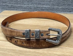 Lucchese Western Gürtel Herren Größe 36 Braun Leder Cowboy Schnalle Handarbeit USA - Bild 1 von 12