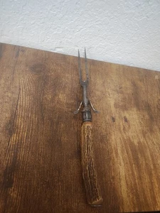 Vintage Meat Fork With Wood Handle And Stand - Picture 1 of 6