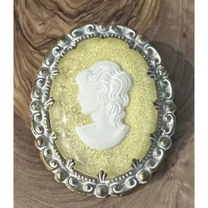 Vintage West Germany Signed Yellow White Cameo Art Brooch Pin - Picture 1 of 6
