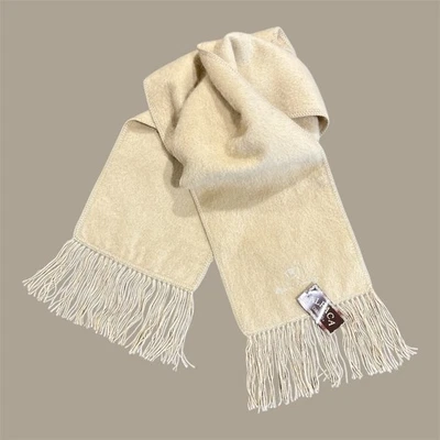 Alpaca Camargo Beige Alpaca Wool Fringe Scarf Soft Cozy Neutral Cottagecore NWT - Image 1 of 4
