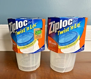 (2) NUOVO Ziploc Twist n Lock 2 pz Contenitori Coperchi M Rotondo Riutilizzabile Congelatore - Foto 1 di 3