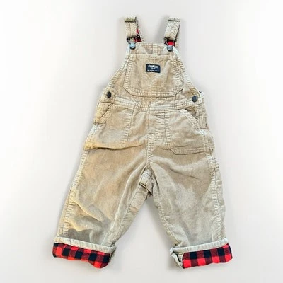 Mono de pana marrón claro OshKosh B’ Gosh con puños abatibles a cuadros rojos -24 meses Foto 1 de 4