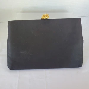 Vintage Ingber Purse Clutch Handbag Satin Black  Holiday Evening Bag Chain Strap - Picture 1 of 9