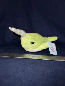 Cute & Cuddly White Narwhal 6" Plush NWT LIME GREEN Colors Adorable w Tags - Picture 1 of 6