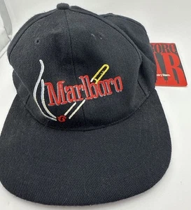 Sombrero plano con correa de cigarrillo Marlboro de colección años 90 nuevo con etiquetas gorra bordada negra - Imagen 1 de 4
