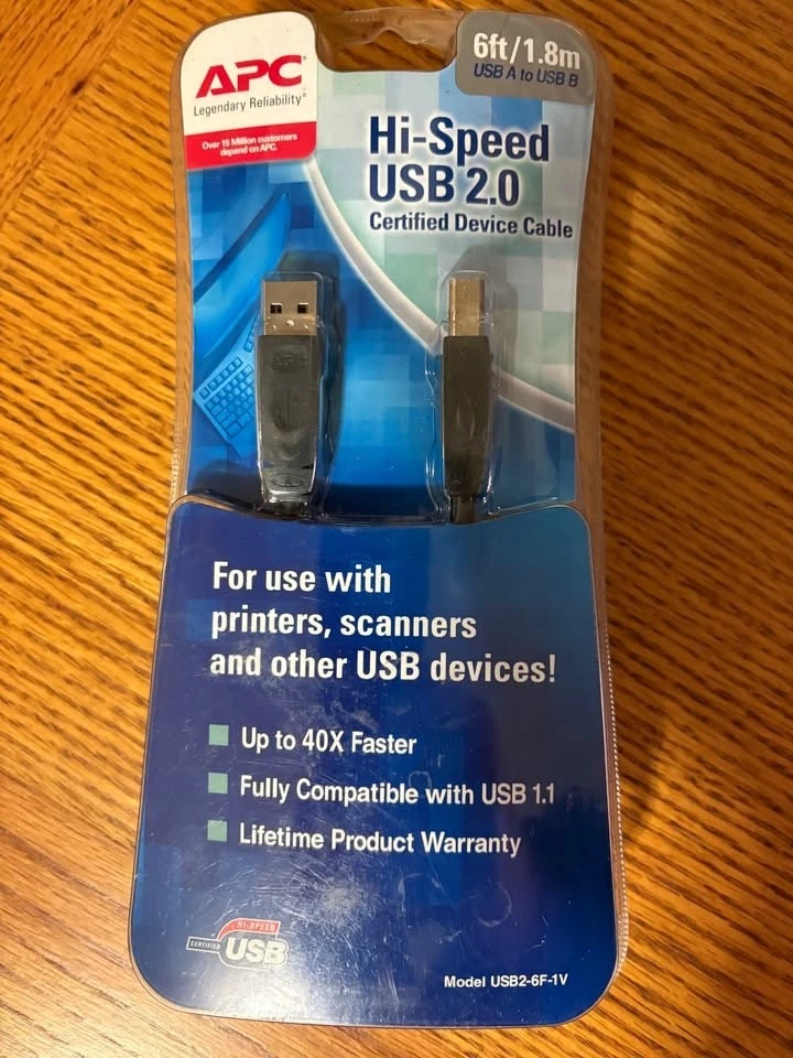 APC HI-Speed USB 2.0 Certified Device Cable 6 ft USB A To USB B - New Sealed - Image 1 of 1