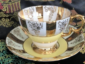 Regency bone china teacp saucer England Vintage Heavy Gold Yellow Band - Foto 1 di 7