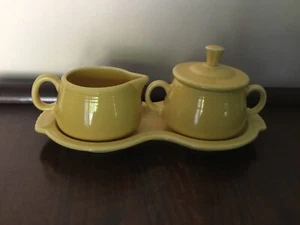 Fiestaware Yellow Individual Creamer & Covered Sugar Bowl w/ Tray - Picture 1 of 3