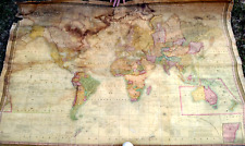HUGE Antique 1838 MAP OF THE WORLD Wall Map S. Augustus Mitchell J.H. Young RARE