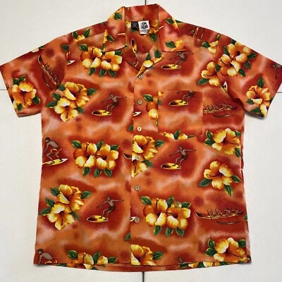 Camisa Hawaiana Kennington Para Hombre Mediana Naranja Botón Surfista Floral Manga Corta Foto 1 de 4