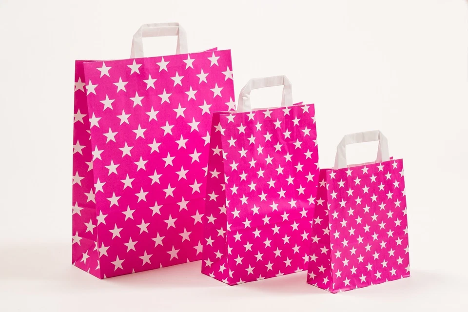 GK-VERPACKUNGEN 25-250 Papiertragetaschen Sterne Stars PINK Papiertüten Tüten Tragetaschen