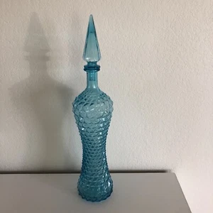 Mid Century Modern Empoli Glass Blue Genie Bottle Decanter with Stopper 21” Tall - Picture 1 of 9
