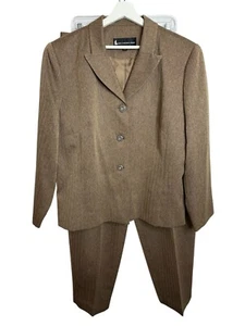 Larry Levine Womens Plus 20W Brown 2pc Pantsuit Blazer Trouser Career Set - Picture 1 of 18
