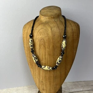 Vintage Glass Dzi Bead Necklace, African, Tibetan Style - Picture 1 of 5