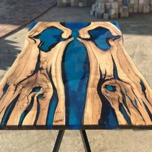 Blue Epoxy Custom Green Epoxy Resin Wooden River Style Luxury Dining Top - Picture 1 of 4