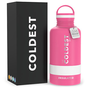 Coldest Insulated Water Bottle with Handle Lid Leak Proof, Stainless Steel- 64oz