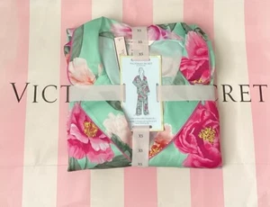 NEW Victoria's Secret Satin Long Pajama Pj Set 2 Pc Top & Pants Mint Floral XS - Picture 1 of 4