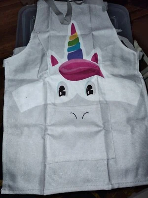 Avental infantil meninas arco-íris unicórnio crianças cozinha chef smock fingir cinza 🦄 - Imagem 1 de 3