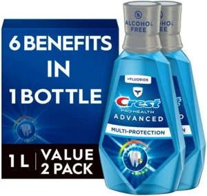 2 PACK Crest Pro Health Advanced Mouthwash, Alcohol Free, Fresh Mint, 33.8 Fl OZ - Picture 1 of 8