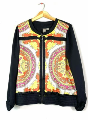 NEW Solo Moda Black Multicolor Medallion Sequin Bomber Lightweight Jacket 12 - Image 1 of 4